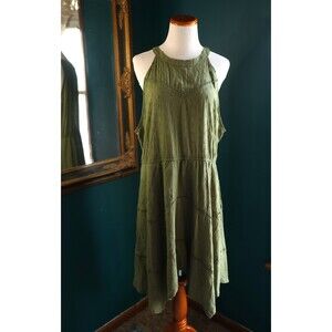 Wrangler Retro Olive Green Asymmetrical Cowgirl Fairy Dress High Neck Eyelet XL